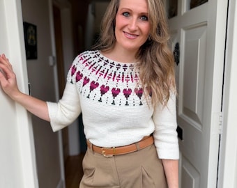 CROCHET PATTERN + VIDEO Happy Hearts Sweater | Heart Crochet Sweater Pattern | Overlay Mosaic | Top Down Yoke Adult Sizes xs – 5xl