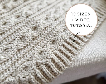 CROCHET PATTERN + VIDEO - Deidra Crochet Afghan Pattern | Modern Crochet Blanket Pdf | Textured with Faux Cable Stitches, 15 Sizes