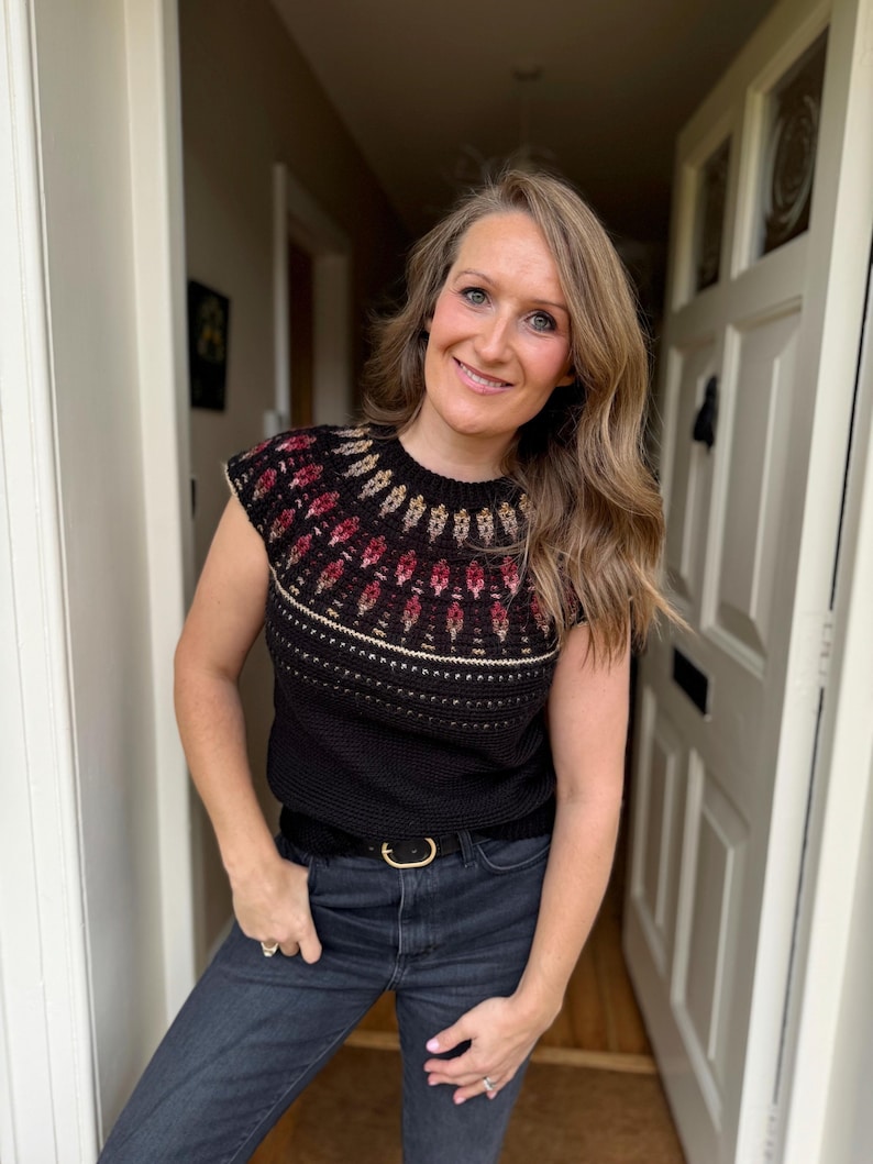 CROCHET PATTERN + VIDEO Starlight Sweater Crochet Pattern | Mosaic Crochet Sweater Pattern | Top Down Yoke Adult Sizes Xs - 5xl immagine 4