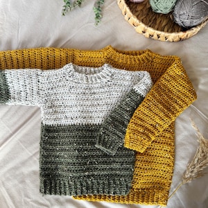 CROCHET PATTERN & VIDEO/ Easy Tweedy Beginner Crochet Sweater Pattern, Child Sizes baby to age 10, Pdf