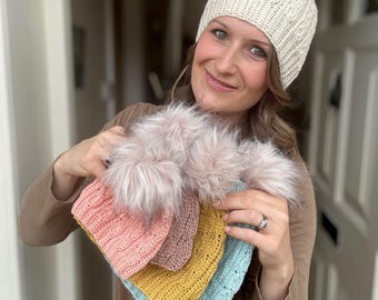 CROCHET PATTERN + VIDEO - Lightweight Crochet Hat Pattern/ Cable Crochet Toque  - Instant Download Pdf Crochet Pattern Baby to Adult Sizes