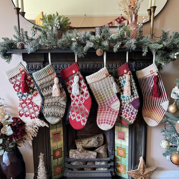 CROCHET PATTERN & VIDEO Christmas Stocking – 5 Overlay Mosaic Designs. Includes Instructions, Charts, Video Tutorial | by HanJan Crochet
