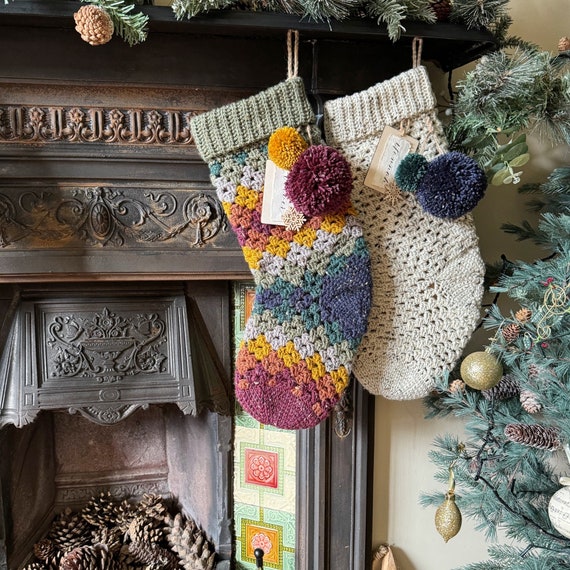 CROCHET PATTERN & VIDEO, Easy Crochet Stocking Pattern, Granny Stitch Stocking, Scandi Festive Crochet Stocking, Pdf, by HanJan Crochet