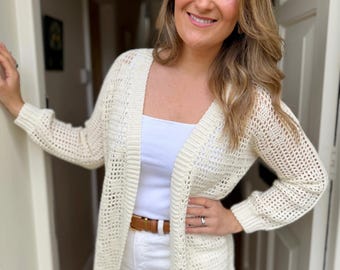 CROCHET PATTERN & VIDEO | Easy Peachy Ribbed Cardigan | Long Mesh Beach Cover Up | V Neck Summer pdf