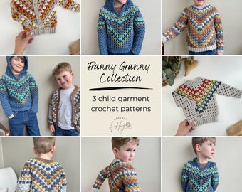 CROCHET PATTERNS | Child Size Granny Stitch Cardigan, Hoodie and Sweater Pattern | PDF Download 3 Patterns