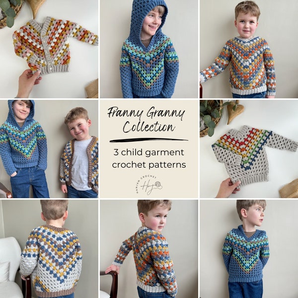 CROCHET PATTERNS | Child Size Granny Stitch Cardigan, Hoodie and Sweater Pattern | PDF Download 3 Patterns