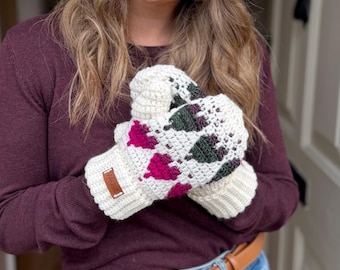 CROCHET PATTERN + VIDEO Happy Hearts Mittens | Mosaic Crochet Gloves pdf | Toddler, Child & Adult Sizes