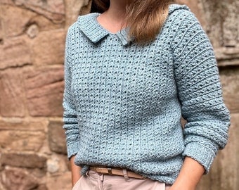 CROCHET PATTERN / Spofforth Sweater / V Neck Crochet Sweater Pattern with Collar / Easy Side to Side Sweater PDF Pattern