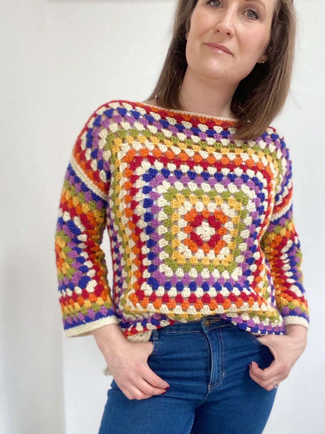 CROCHET PATTERN / Rainbow Granny Square Sweater / Crochet Jumper ...