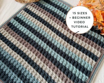 CROCHET PATTERN + VIDEO - Assam Crochet Blanket for Boys | Gender-Neutral Modern Crochet Blanket | Textured Post-Stitch Blanket in 15 Sizes