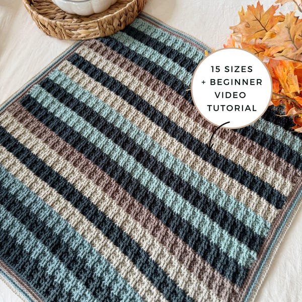CROCHET PATTERN + VIDEO - Assam Crochet Blanket for Boys | Gender-Neutral Modern Crochet Blanket | Textured Post-Stitch Blanket in 15 Sizes