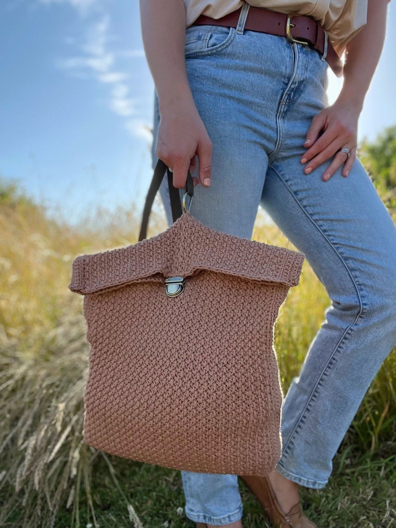 CROCHET PATTERN Herringbone Backpack Crochet Textured Bag Pattern Instant Download PDF image 1