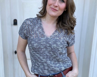 CROCHET PATTERN & VIDEO |Top Down V Neck Crochet Top | Hawthorne Tee Pattern | Seamless Summer Garment xs to 5xl | Instant Download pdf