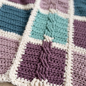 CROCHET PATTERN / Billow Cable Crochet Blanket / Patchwork Crochet Blanket Pattern / Colorful Crochet Baby Blanket image 9