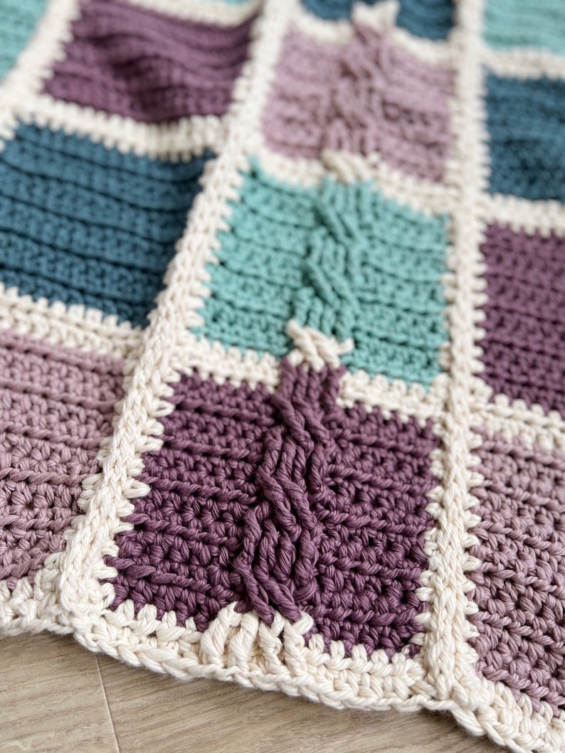 CROCHET PATTERN / Billow Cable Crochet Blanket / Patchwork Crochet Blanket Pattern / Colorful Crochet Baby Blanket image 9