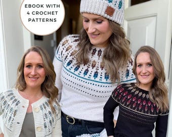 Starlight Crochet Pattern Collection | Sweater, Cardigan, Hat & Mittens | Mosaic Crochet Ebook PDF | XS–5XL | DK Yarn