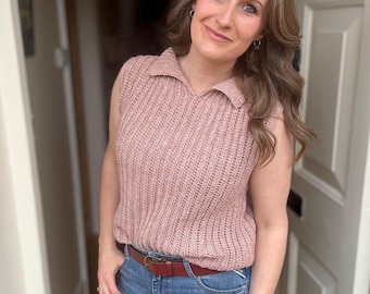 CROCHET PATTERN & VIDEO Easy Crochet Vest/Sweater Pattern, Ribbed Knit Look (pdf Pattern)