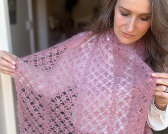 CROCHET PATTERN & VIDEO Mohair crochet scarf pattern | Lace mohair crochet | Summer Wrap or Shawl | Instant pdf Download | by HanJan