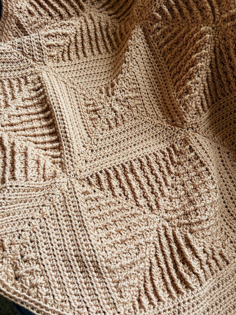 CROCHET PATTERN / Broadquay Textured Crochet Blanket Pattern / Square Motifs Geometric Blanket image 6
