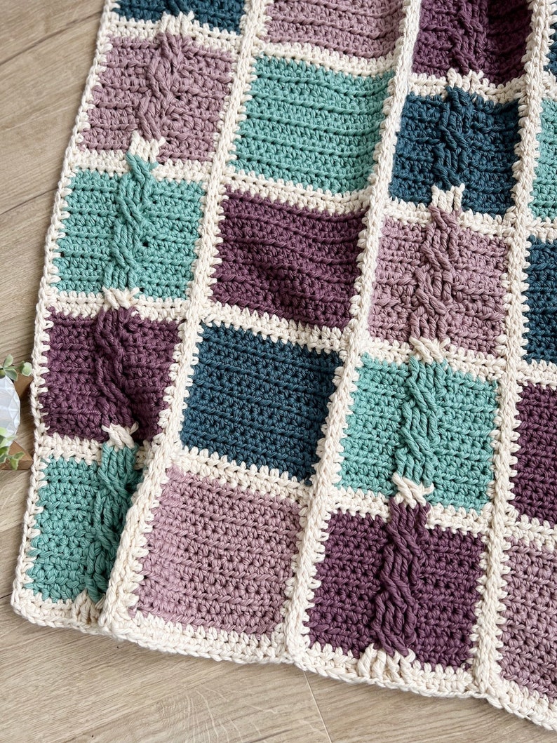 CROCHET PATTERN / Billow Cable Crochet Blanket / Patchwork Crochet Blanket Pattern / Colorful Crochet Baby Blanket image 5