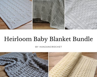 CROCHET PATTERN / Heirloom Baby Blanket Crochet Pattern Bundle - 5 neutral crochet baby blankets