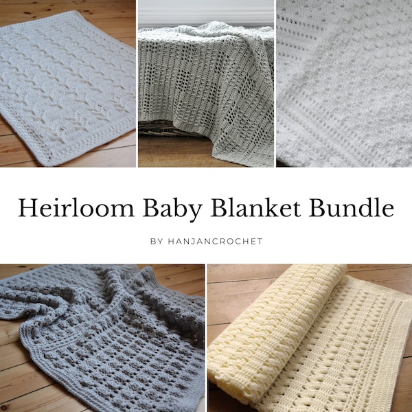 CROCHET PATTERN / Heirloom Baby Blanket Crochet Pattern Bundle - 5 neutral crochet baby blankets