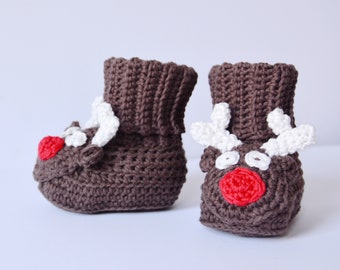 CROCHET PATTERN / The Reindeer Christmas Boots/ Baby Boots/  Instant Download PDF Crochet Pattern