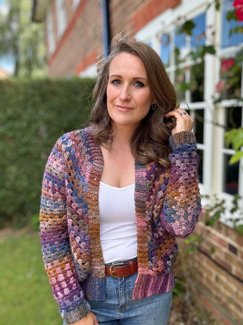 Top Down Crochet Granny Stitch Cardigan Pattern PDF | XS-5XL (30-62" Chest) | Short Sleeve Summer Crochet Cardigan Instant Download image 1