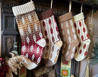 CROCHET PATTERN + VIDEO Overlay Mosaic Stocking - Starlight Stockings, 2 Designs, Charts Included In Pdf