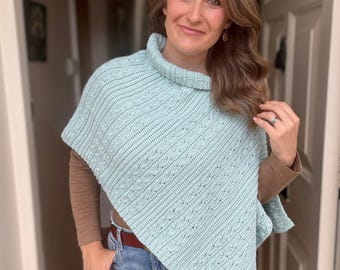 CROCHET PATTERN + VIDEO - Lightweight Poncho / Cable Crochet Rectangle Wrap  - Instant Download Pdf Crochet Pattern Adult Sizes xs - 5xl