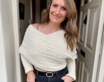 CROCHET PATTERN + VIDEO - Crochet Sweater Scarf Worsted Weight/ scarf with sleeves / crochet wrap / Instant Download Adult Sizes xs - 5xl