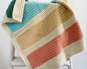 CROCHET PATTERN / Abbey Striped Baby Blanket Crochet Pattern in 5 Sizes / Modern Color Block Blanket