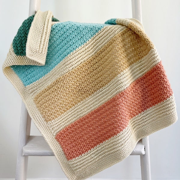 CROCHET PATTERN / Abbey Striped Baby Blanket Crochet Pattern in 5 Sizes / Modern Color Block Blanket