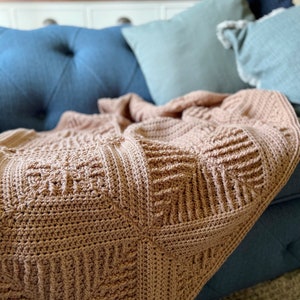CROCHET PATTERN / Broadquay Textured Crochet Blanket Pattern / Square Motifs Geometric Blanket image 5