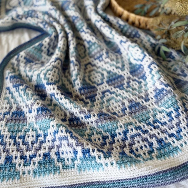 CROCHET PATTERN & VIDEO/ Inset Mosaic Wanderers Blanket / Pdf download / Geometric Afghan / dk weight yarn