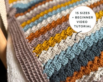 CROCHET PATTERN + VIDEO - Beginner Crochet Blanket Pattern | Easy Cabbage Patch Stitch Throw with 15 Sizes Pdf Download