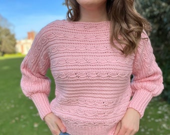 CROCHET PATTERN / Deidra Crop Crochet Sweater Pattern / Knit Look Crochet Cable Jumper / PDF Crochet Pattern