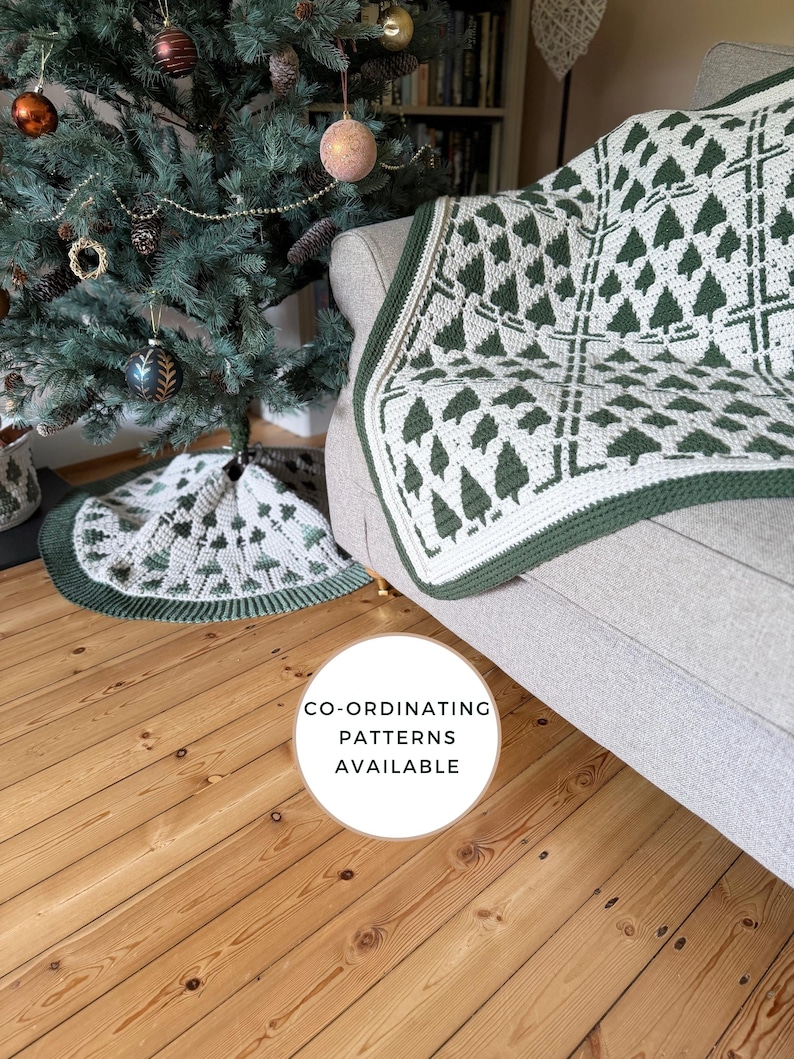 CROCHET PATTERN + VIDEO – Twinkling Trees Christmas Blanket – Overlay Mosaic Afghan pdf, Festive Throw Pattern, Holiday Home Décor image 15