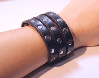Black Leather Cuff Bracelet New Zealand