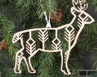 Ornament // Wooden Deer Christmas Tree Ornament // Deer Decor // Holiday Decoration // Trim a Tree // Xmas Decor // Gift for Outdoorsman //