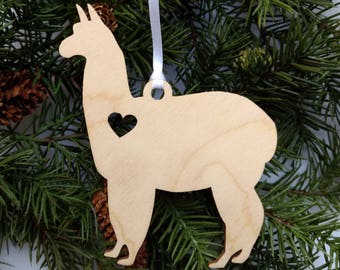 Alpaca Christmas Ornament // Wooden Holiday Decor //Alpaca With Heart // Xmas Tree Ornament // Trim a Tree // Holiday Decoration // Farm