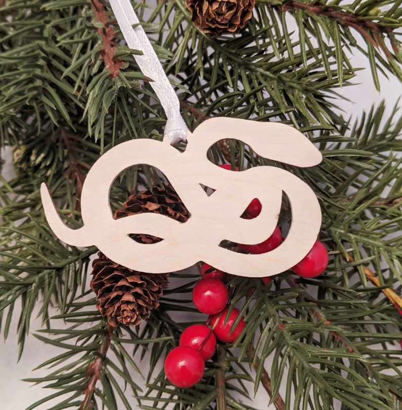 Snake Christmas Ornament // Wooden Holiday Decor // Xmas Tree Ornament // Trim a Tree // Holiday Decoration // Gift Topper // Reptile image 1