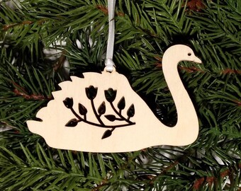 Swan Christmas Ornament // Swan Holiday Ornament //  Christmas Tree Ornament // Bird Ornament // Giftable Ornament // Wooden Xmas Decor //