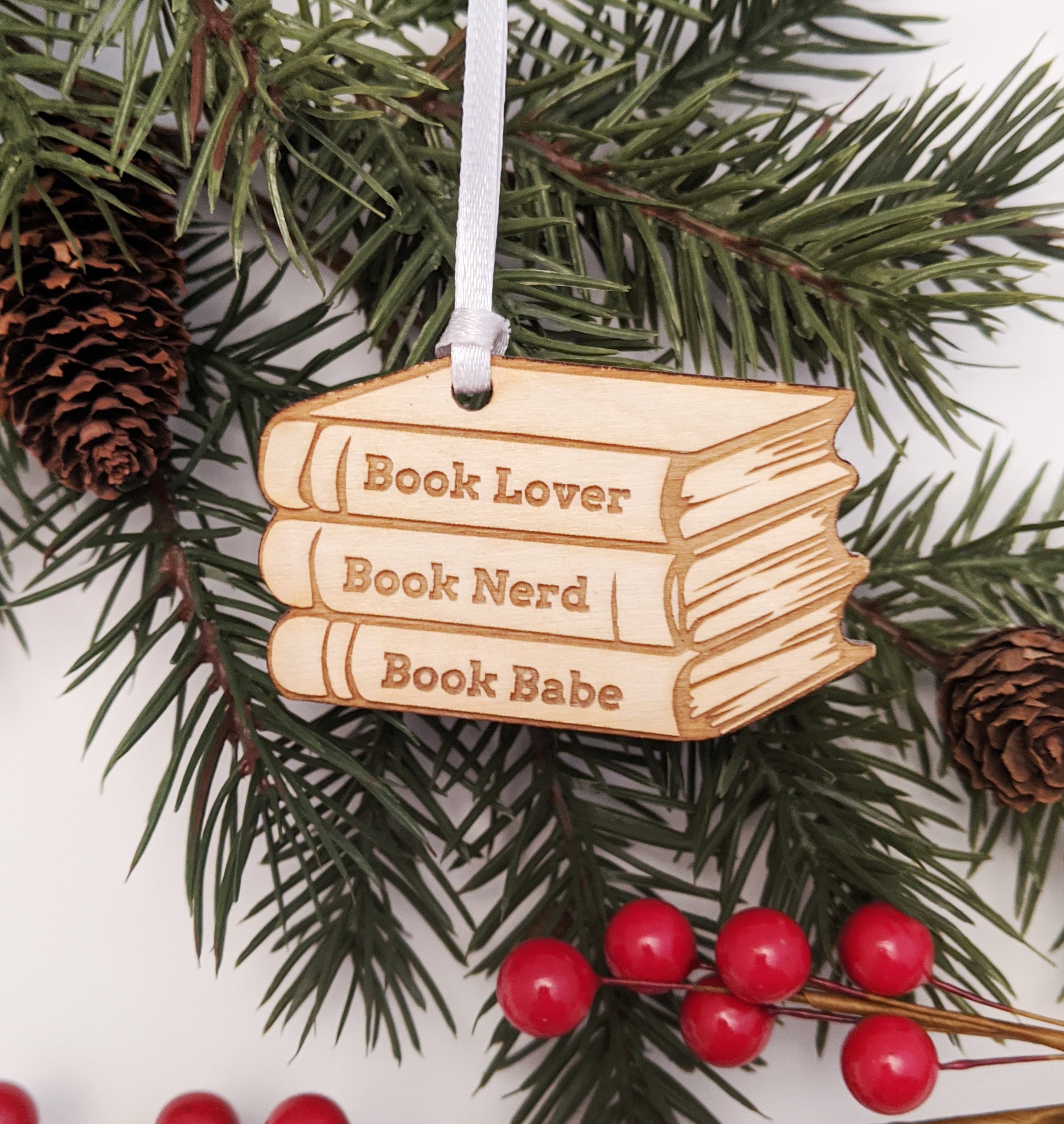 Book Lover Book Nerd Book Babe Christmas Ornament // Wooden Etsy