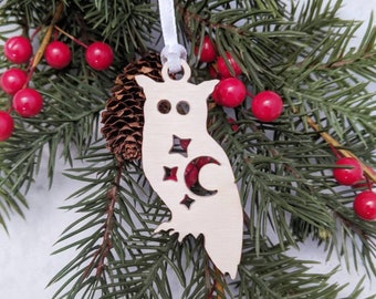 Owl Christmas Ornament // Owl Holiday Ornament //  Christmas Tree Ornament // Bird Ornament // Halloween Ornament // Xmas Decor // Goth