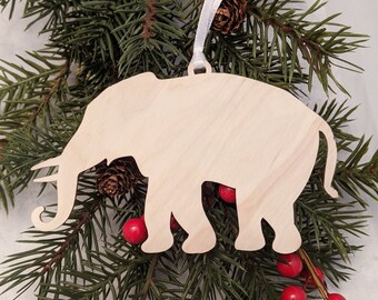 Elephant Christmas Ornament // Wooden Holiday Decor // Xmas Tree Ornament // Trim a Tree  // Jungle Animal // Safari Animal // Pachyderm