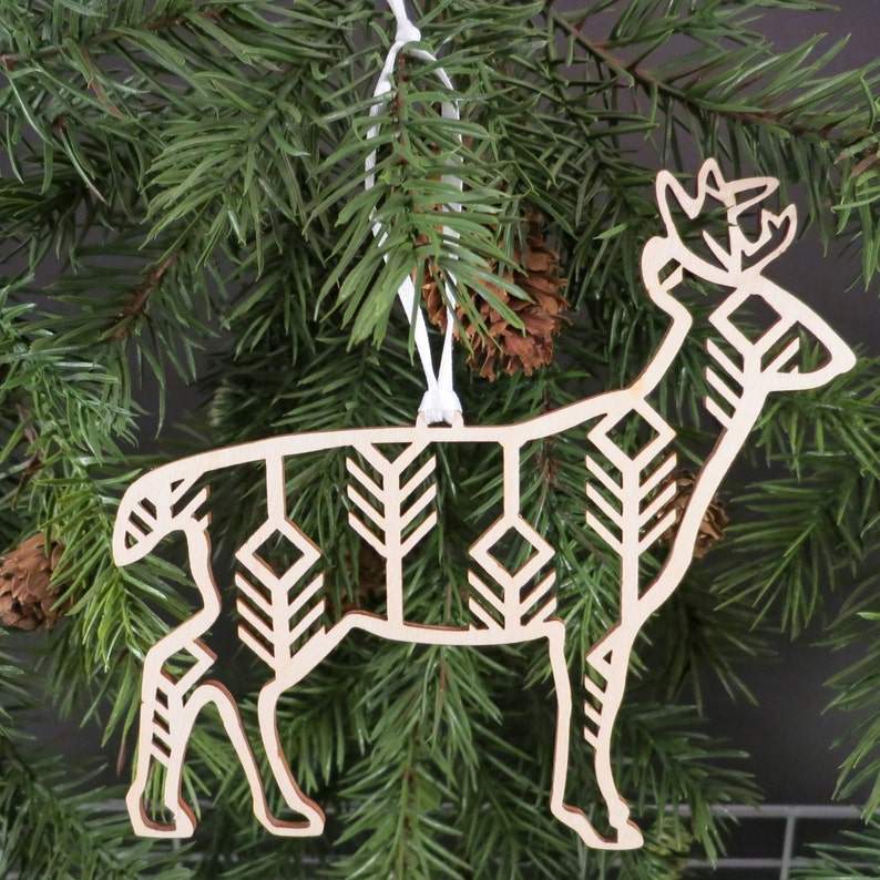 Ornament // Wooden Deer Christmas Tree Ornament // Deer Decor // Holiday Decoration // Trim a Tree // Xmas Decor // Gift for Outdoorsman // image 1