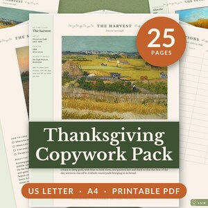Thanksgiving Copywork - Charlotte Mason Proclamations, Psalms, Harvest Hymns, Poems, Two Rule Sizes - 25 Pages - US Letter and A4