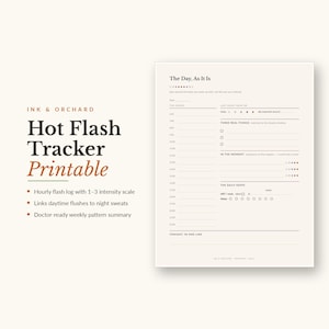 Hot Flash Tracker Printable - Perimenopause Vasomotor Trigger Log, Night Sweats Pattern Finder, Instant Download PDF