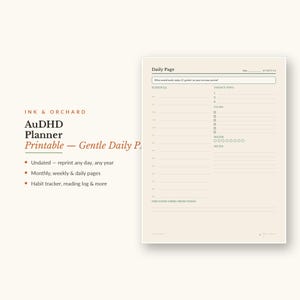 AuDHD Planner Printable — Gentle Daily PDF for Late-Diagnosed Adults, PDA-Friendly Spoon Energy and Time-Blindness Tracking, Instant Downloa